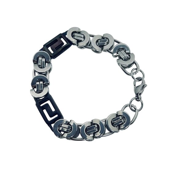 None Jewelry - Vintage Chunky Stainless Steel Woman's Byzantine Box Link Bracelet 8” (5919)